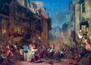 The Porteous Mob (färglitografi) av James (after) Drummond