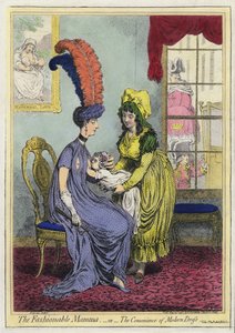 Amning, The Fashional Mamma eller The Convenience of Modern Dress (färgad gravyr)