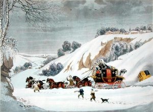 A Mail in Deep Snow, graverad av George Hunt (färg litho)