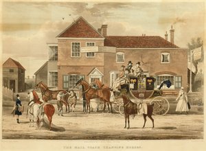 The Mail Coach Changing Horses, ca 1825 (gravyr)