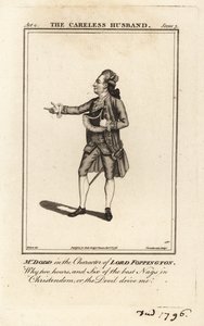 Mr James William Dodd i rollen som Lord Foppington i Colley Cibbers The Careless Husband, Drury Lane Theatre av James (after) Roberts