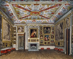 Mødelokale, gravering af Daniel Havell (1785-1826), baseret på design af James Stephanoff (ca. 1788-1874), fra The History of the Royal Residencesswed