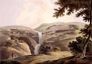 The Mountain of Ellora, 3rd view, skylt III från del 5 av "Oriental Scenery", graverad av Thomas Daniell (1749-1840) pub. 1803 (akvatint) av James (after) Wales
