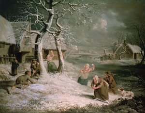 Peasants Snowballing, ca 1790 (olja på duk) av James (attr. to) Ward