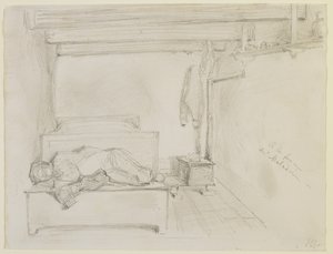 På Maladries gård, 1858 (penna på benvitt vävt papper av James Abbott McNeill Whistler
