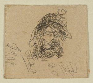 Skäggig man i soldatmössa från Sketches on the Coast Survey Plate, 1854-55. av James Abbott McNeill Whistler