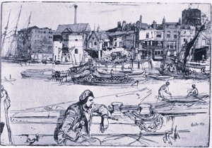 Black Lion Wharf (färg litho) av James Abbott McNeill Whistler