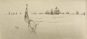 Dipping the Flag, from a set of twelve etchings entitled The Naval Review, 1887  av James Abbott McNeill Whistler