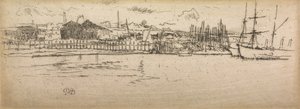 Dry-Dock, Southampton, från en serie av tolv etsningar med titeln The Naval Review, 1887. av James Abbott McNeill Whistler