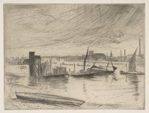 Tidig morgon, Battersea Battersea Dawn Cadogan Pier, 1861. av James Abbott McNeill Whistler