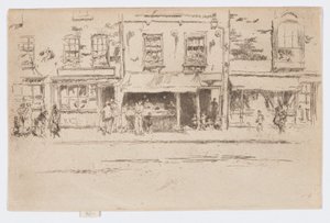 Fish Shop, Chelsea, ca 1884-86 (etsning; bläck på papper) av James Abbott McNeill Whistler