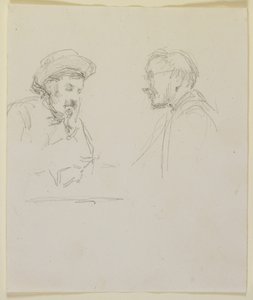 Två mäns huvuden, ca 1855-59 (penna på benvitt vävt papper) av James Abbott McNeill Whistler