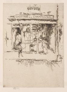 Rakning och schamponering, ca 1886-88 (etsning; bläck på papper) av James Abbott McNeill Whistler