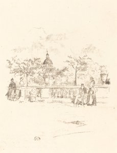 Pantheon, från terrassen i Luxembourgträdgården, 1893. av James Abbott McNeill Whistler