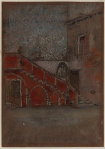 The Staircase: Note in Red, 1880 (krita och pastell på brunt papper) av James Abbott McNeill Whistler