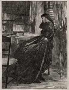 Rättegångspredikan: Joanna Douglas vid sitt skrivbord, 1862. av James Abbott McNeill Whistler