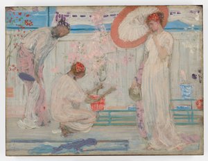 Den vita symfonin: Tre flickor, ca 1868 (olja på mönja monterad på träpanel) av James Abbott McNeill Whistler