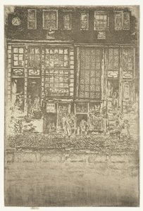 Två kanalhus i Amsterdam Broderad gardin av James Abbott McNeill Whistler