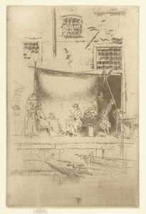 Kvinnor under ett parasoll på kajen Fruktstånd En uppsättning av tjugosex etsningar (serietitel) av James Abbott McNeill Whistler