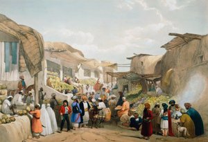 Bazaar i Kabul under fruktsäsongen, första anglo-afghanska kriget, 1838-1842