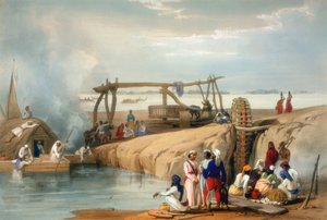 Persiskt hjul som lyfter vatten från Sutlejfloden, Punjab, 1842