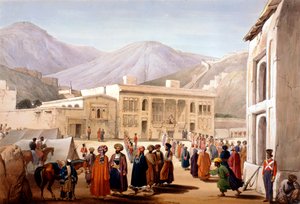 Shah Shoja, britternas marionett, håller en durbar i Kabul, första anglo-afghanska kriget, 1838-1842 av James Atkinson