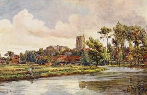 Waveney vid Beccles, med kyrkan St Michael (färglitografi)