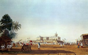 Lall Bazaar och det portugisiska kapellet, Calcutta, graverad av Robert Havell, pub. 1824