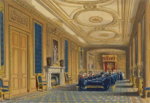 Throne Room, Windsor Castle - Installationen av Strumpebandsorden, 1838 av James Baker after Pyne