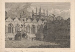 En vy av kapellet och Hall of Oriel College av James Basire