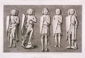 Fem riddarebilder från Temple Church, London, 1786. av James Basire I