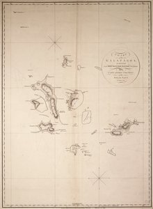 Karta över Galapagosöarna, uppmätt på handelsfartyget "Rattler" och ritad av kapten James Colnett, Royal Navy. Rättelser till 1832. av James Colnett