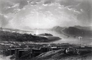 Golden Gate, från Telegraph Hill, från "Picturesque America", av William Cullen Bryant, graverad av Edward Paxman Brandard (1819-98) c.1873