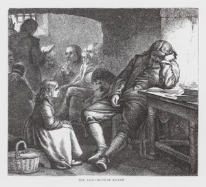 Fängelset, Bunyan sover (gravyr) av James Dawson Watson