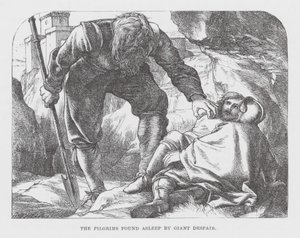 Pilgrimerna hittades sovande av jätten Despair (gravyr) av James Dawson Watson