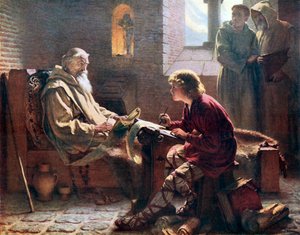 Den ärevördiga Beda översätter det sista kapitlet av St John. Illustrationen från An Outline of Christianity redigerad av A S Peake et al (Waverley, c 1910.)