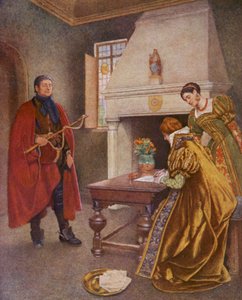 Shakespeares Köpmannen i Venedig: Portia, Nerissa och Balthazar (färglitografi) av James Dromgole Linton
