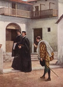 Shakespeares Köpmannen i Venedig: Portia, Nerissa och Gratiano (färglitografi) av James Dromgole Linton