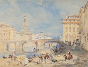 Ponte Santa Trinità, Florens, före 1832. av James Duffield Harding
