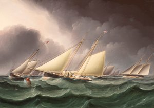 Columbia och Wenonah rundar sydvästra spetsbojen av James E. Buttersworth