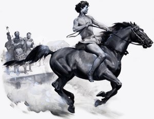 Alexander den store rider på Bucephalus (gouache på papper) av James Edwin McConnell
