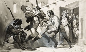 William Scoresby flyr från spanskt fängelse (gouache på papper)