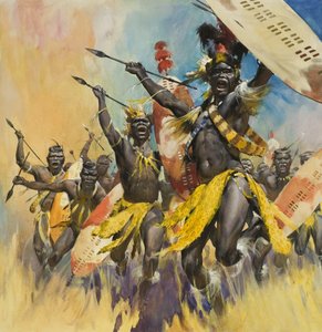 Zulu Warriors (gouache på papper) av James Edwin McConnell