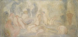 Badande flickor (böjda och böljande linjer) 1911 (olja på duk) av James Ensor