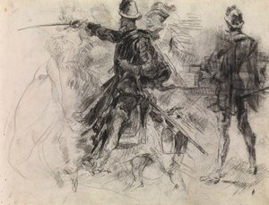 Don Quijote (svart krita på papper) av James Ensor