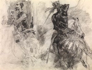 Don Quixote (Crayon & Black krita på papper) av James Ensor