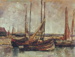 Fiskebåtar (olja på kort ombord) av James Ensor