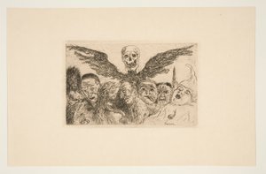 Les septs p?ch?s capitaux domin?s par la mort (De sju dödssynderna dominerade av döden), från portföljen Les p?ch?s capitaux (Dödssynderna) av James Ensor