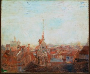 Tak i Ostende (olja på kartong) av James Ensor