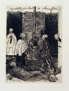 Skelett som försöker värma sig av James Ensor